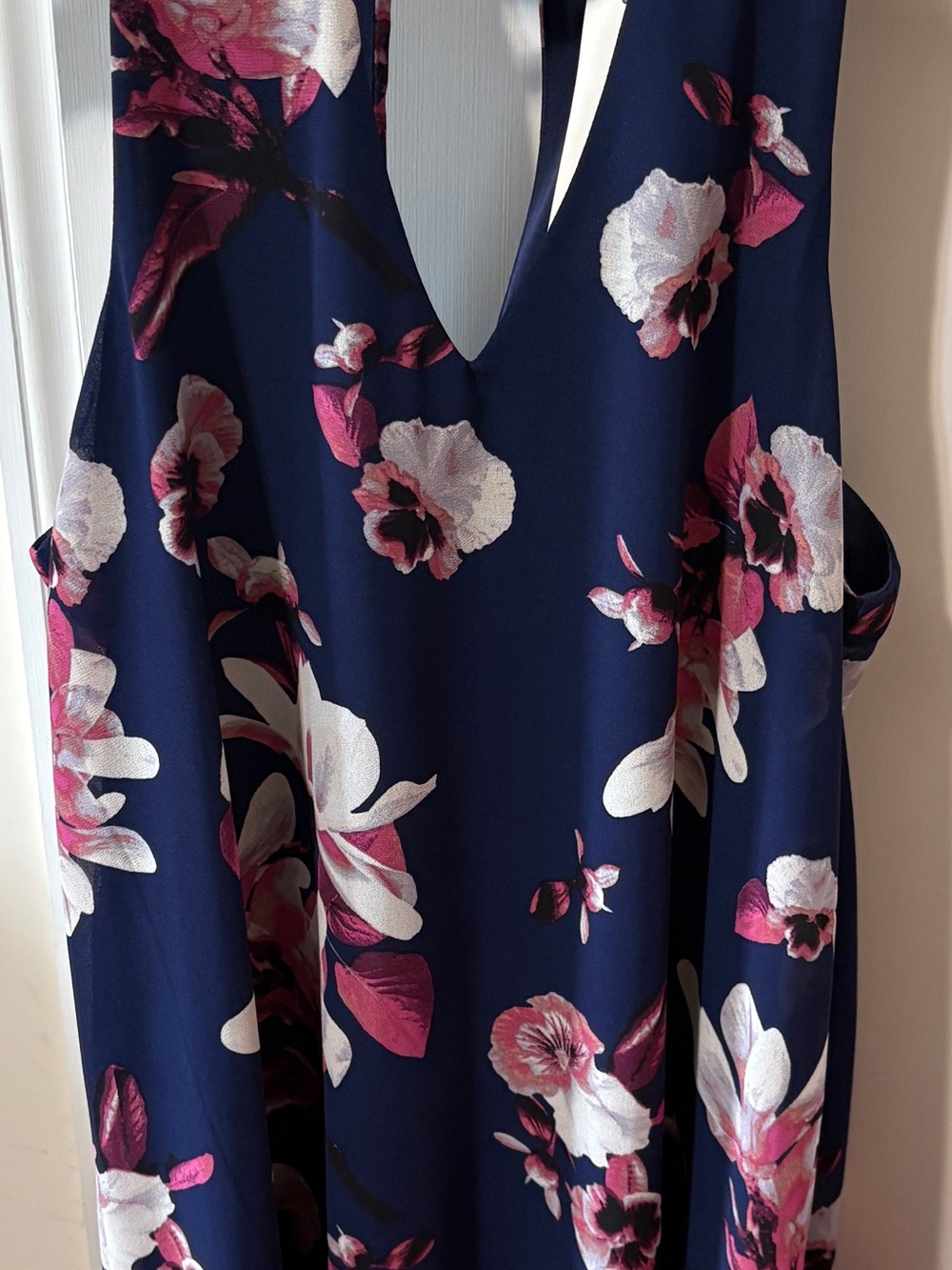 Francesca's Navy Floral Dress with Pink Accents